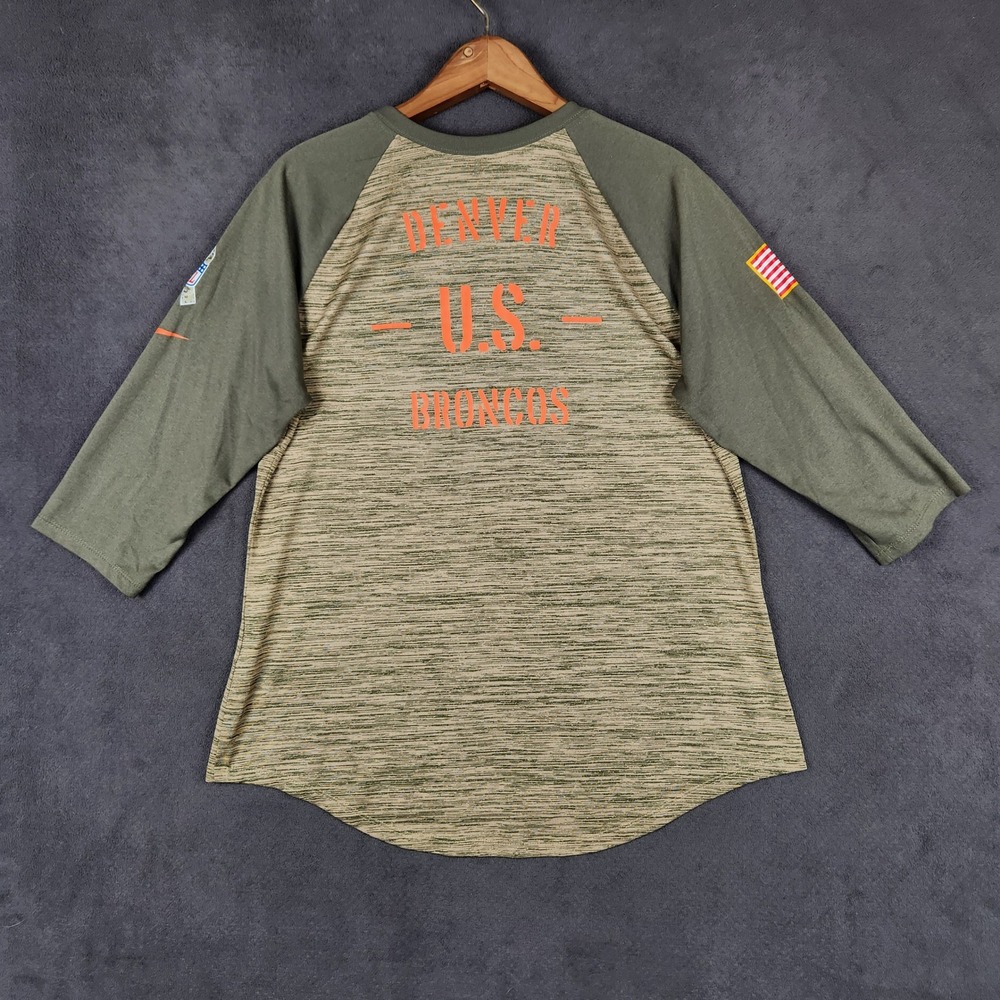 Denver Broncos Salute to Service Nike Shirt Womens Large Green 3/4 Sleeve Raglan - Picture 2 of 8